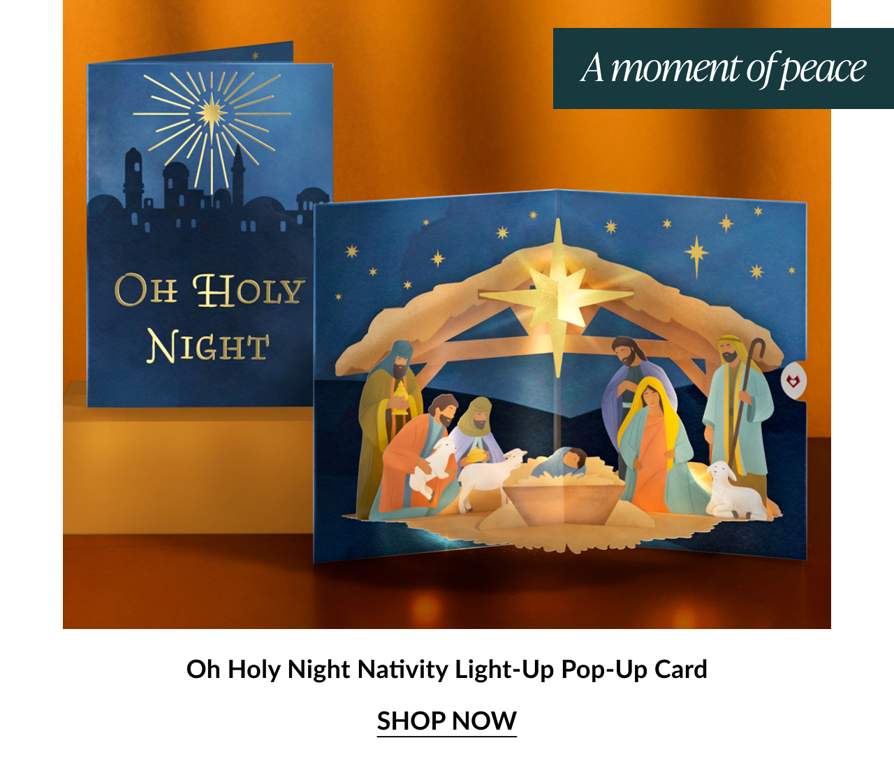 Nativity scene card with glowing star and holy night cover