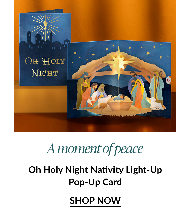 Nativity scene card with glowing star and holy night cover