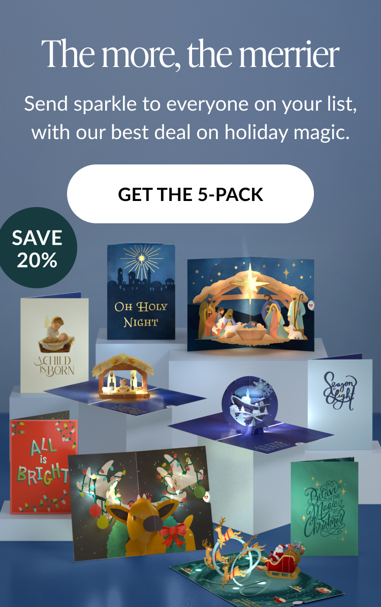 Holiday card 5 pack with nativity and light up reindeer designs