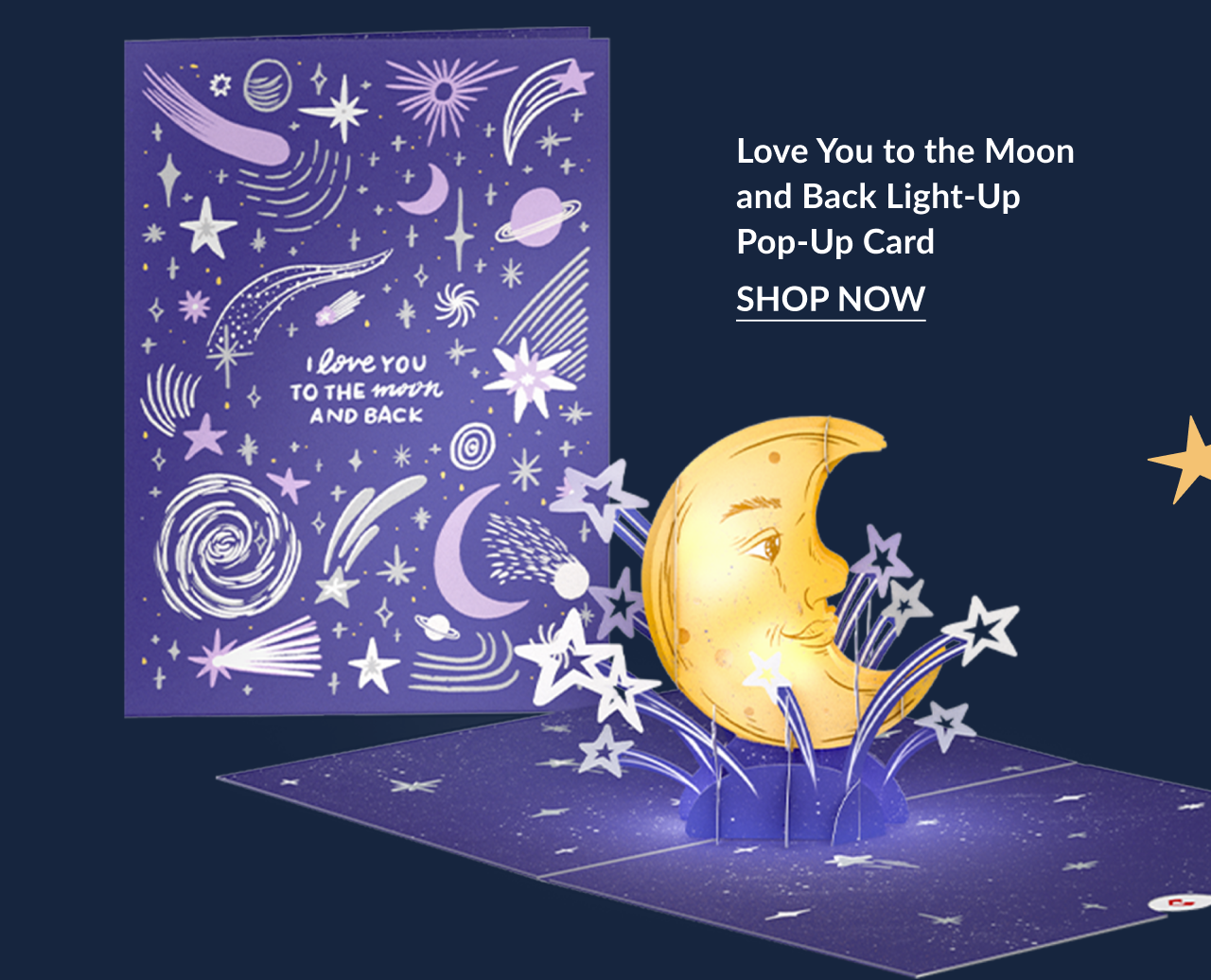 Love you to the moon card with moon and stars pop up