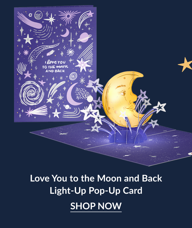 Love you to the moon card with moon and stars pop up
