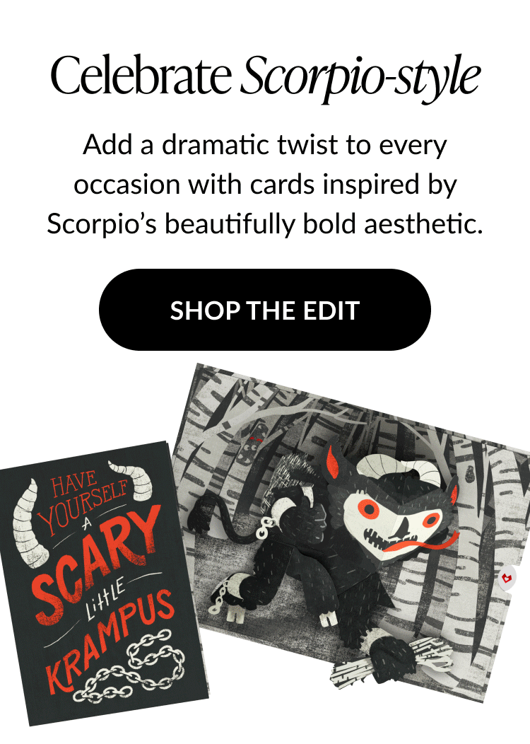 Scary krampus card with red text and spooky forest background