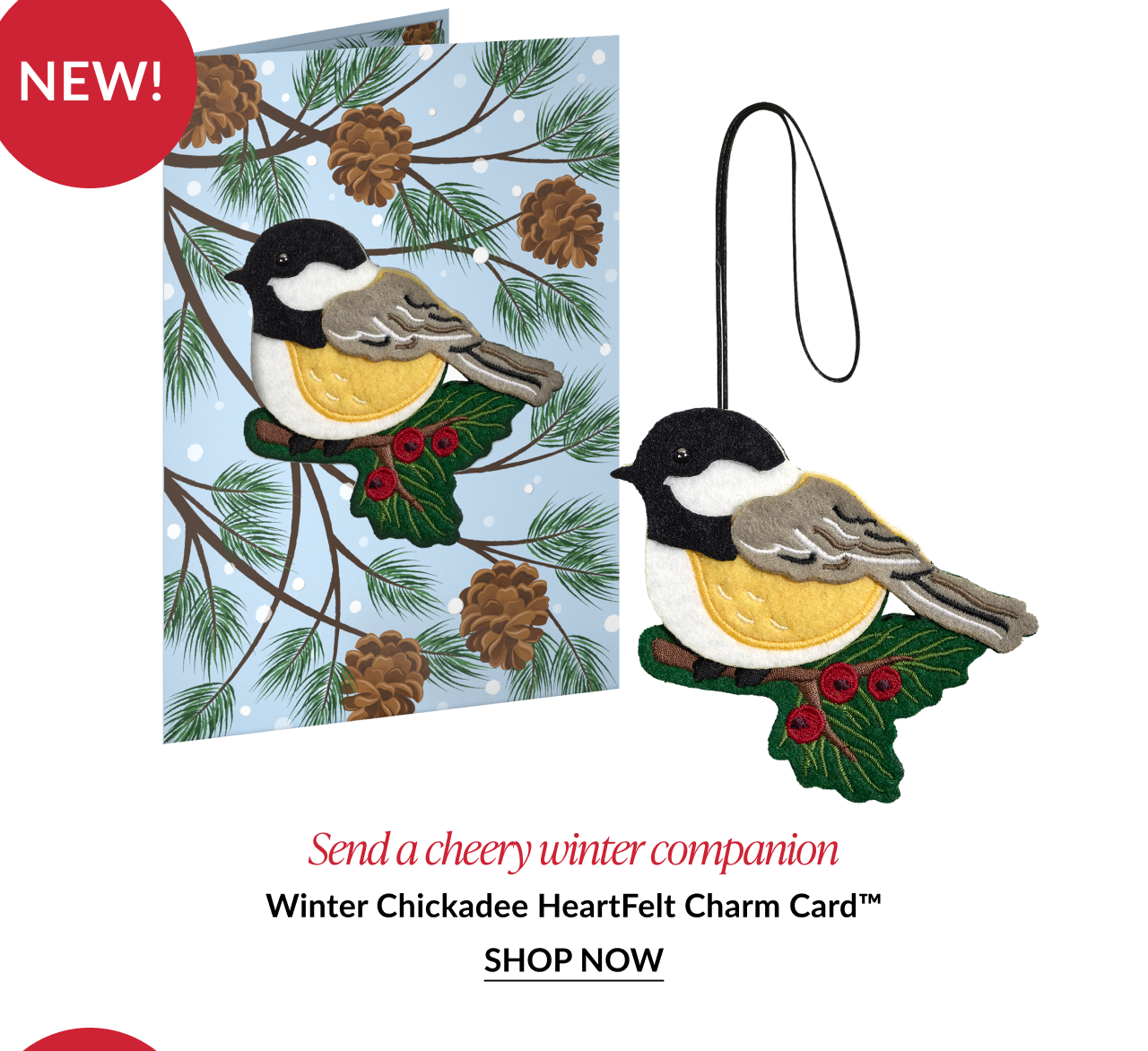 Winter chickadee card with matching ornament