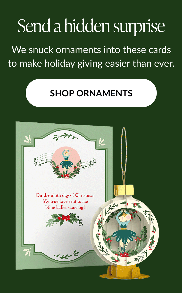 Nine ladies dancing ornament with matching card