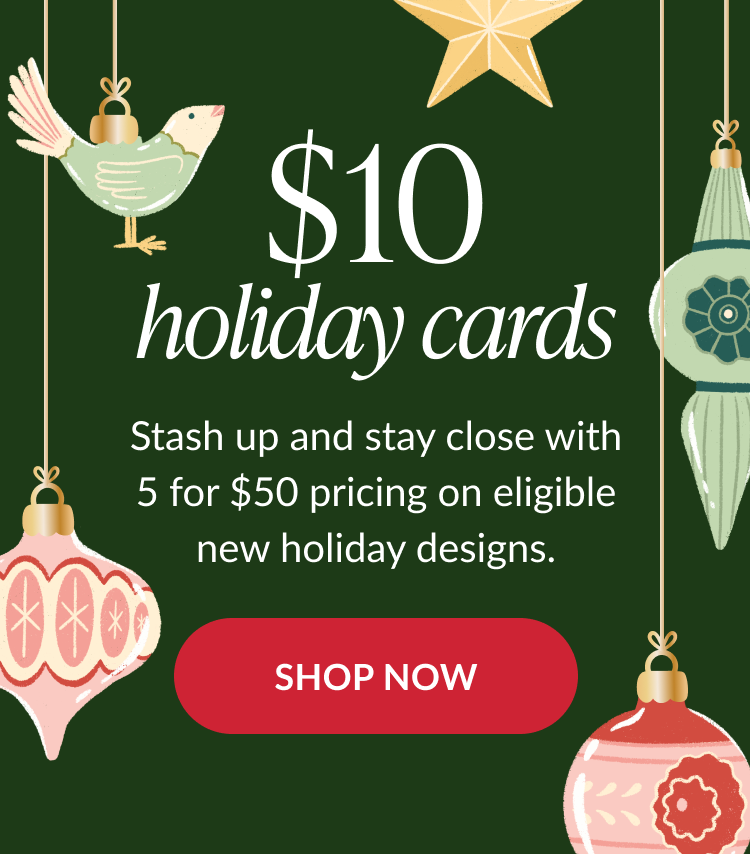 holiday cards 10 dollars each with 5 for 50 offer