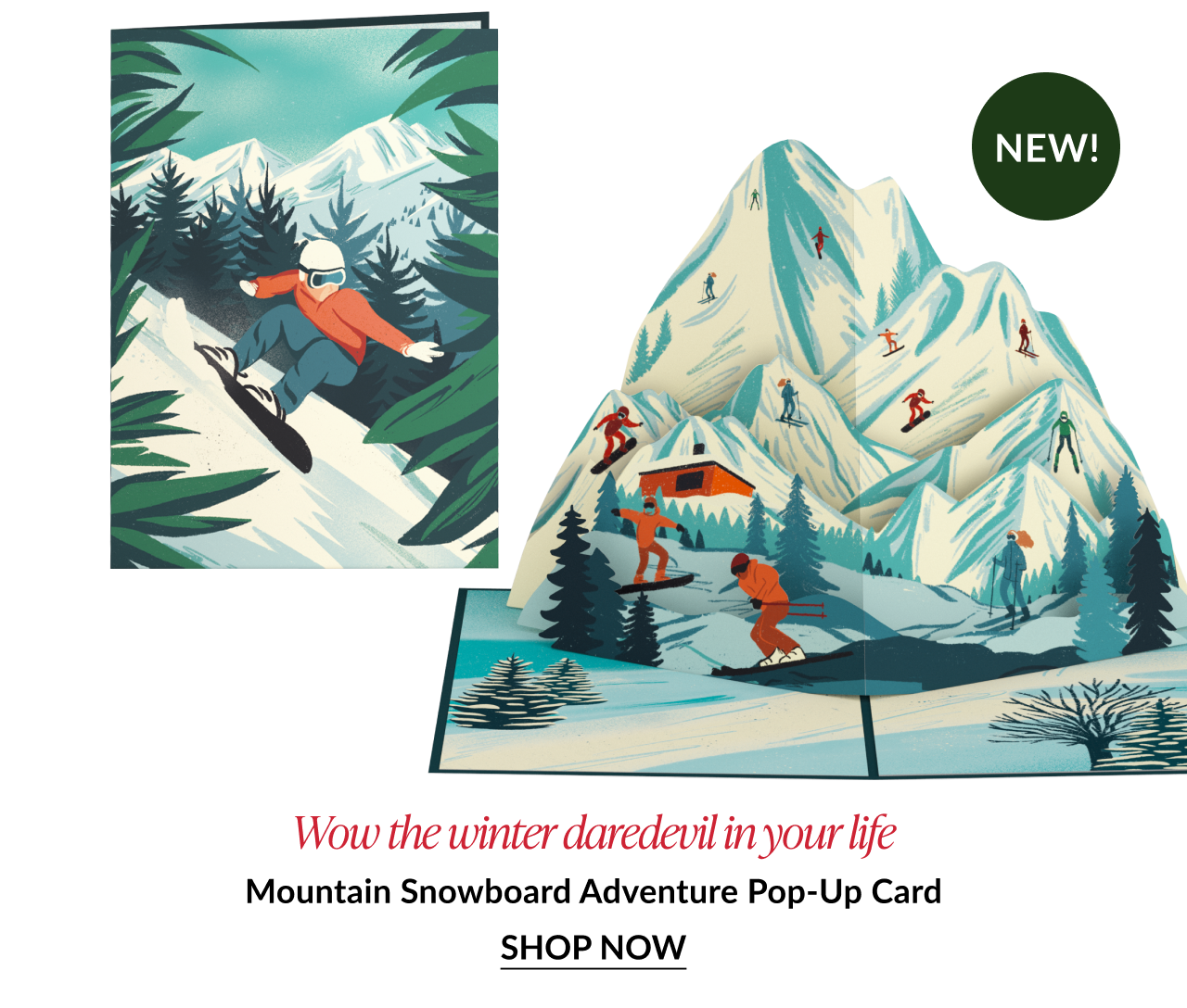 mountain snowboard adventure pop up card