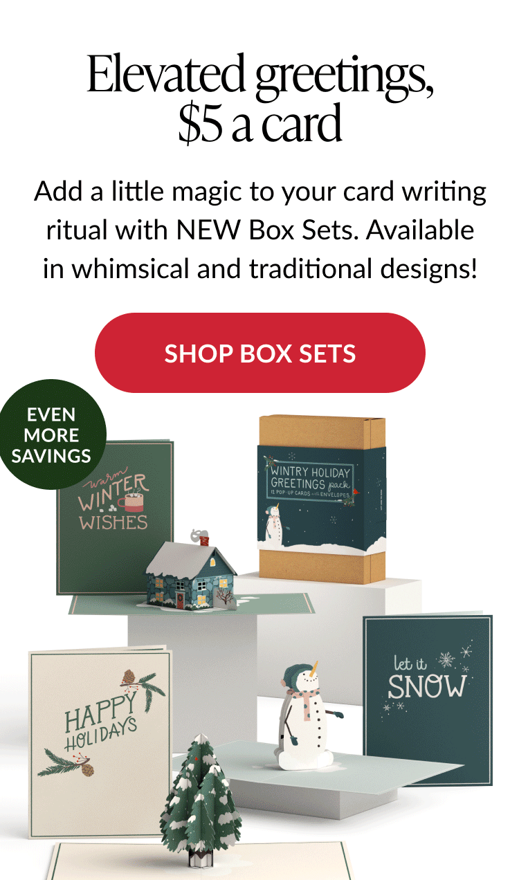 holiday card box set with winter scenes and snowman