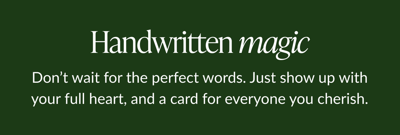 Handwritten magic message on dark green background with encouraging text about writing from the heart