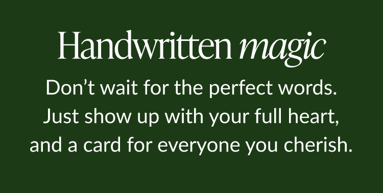Handwritten magic message on dark green background with encouraging text about writing from the heart