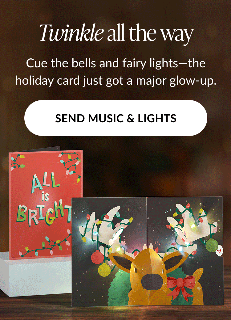 All is bright music and lights holiday card with reindeer pop up