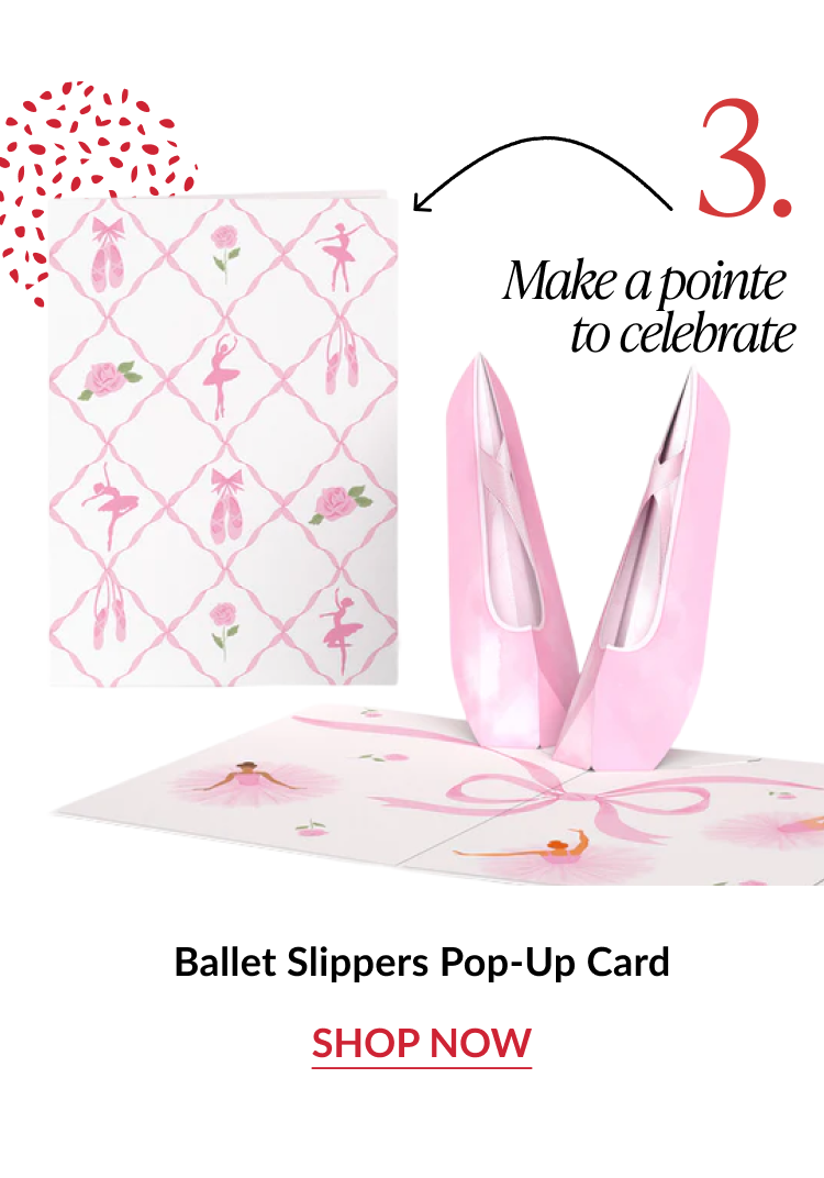 Ballet Slippers Pop-Up Card with pink pointe shoes and delicate dance-themed details