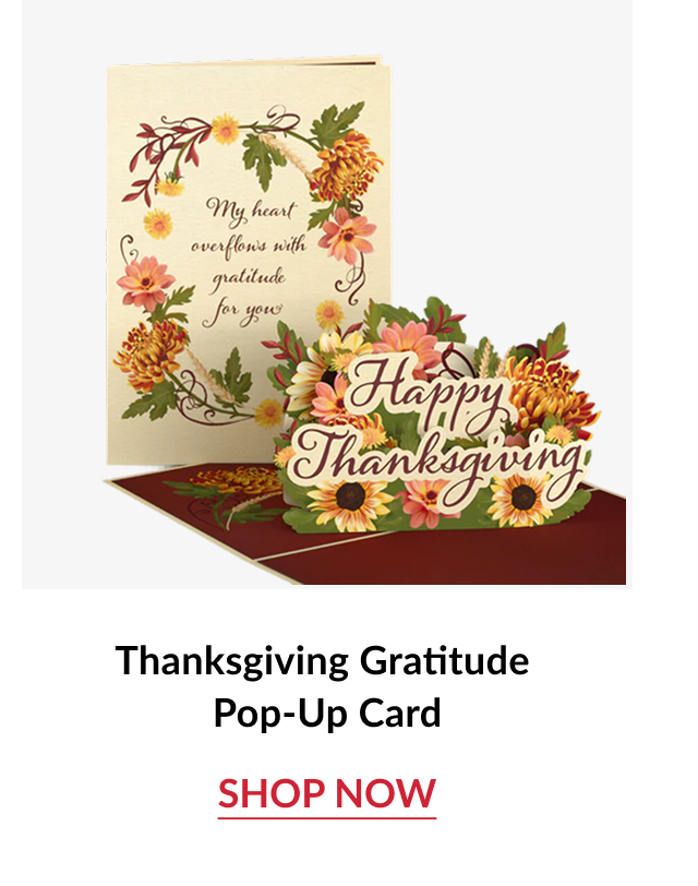 Thanksgiving Gratitude Pop Up Card with floral Happy Thanksgiving design and shop now