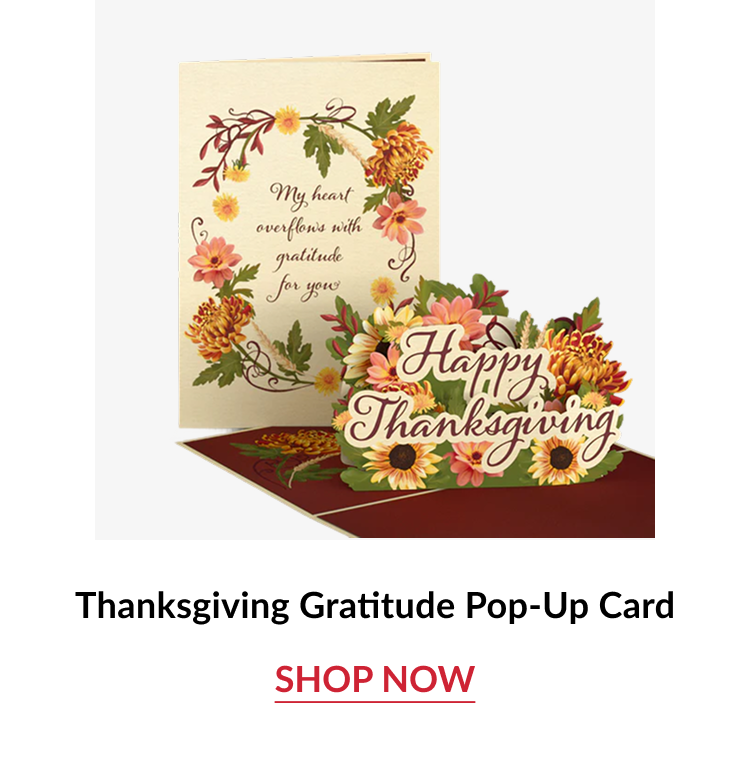 Thanksgiving Gratitude Pop Up Card with floral Happy Thanksgiving design and shop now