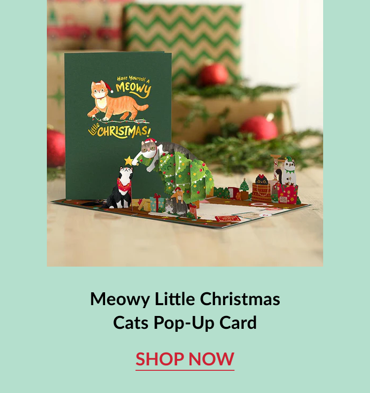 Meowy Little Christmas Cats Pop Up Card with festive cats and holiday scene and shop now