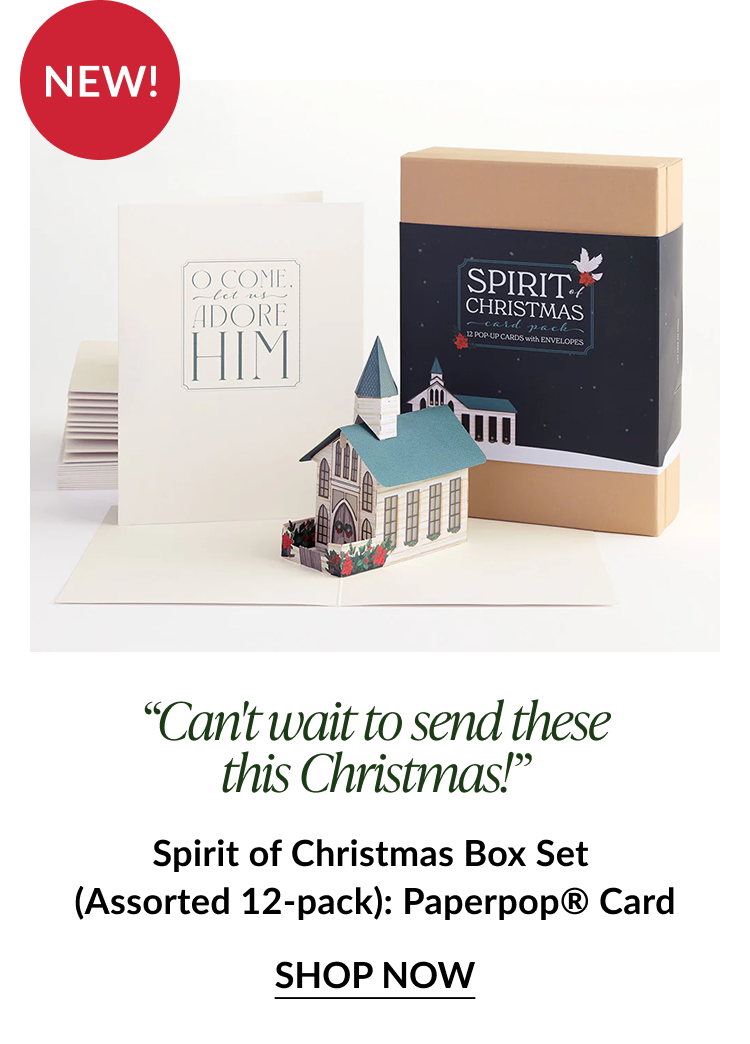 Spirit of Christmas box set with O Come Let Us Adore Him card and pop up white church labeled New