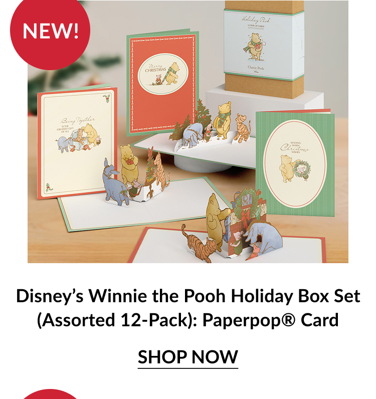 Disney Winnie the Pooh holiday box set with pop up cards showing Pooh Piglet and friends celebrating Christmas labeled New