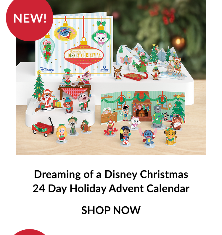 Dreaming of a Disney Christmas 24 day holiday advent calendar with pop up Disney characters and winter scene labeled New