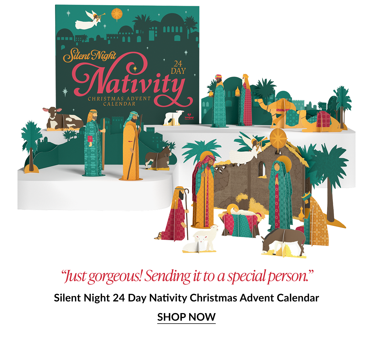 Silent Night Nativity 24 day Christmas advent calendar with pop up figures animals and Bethlehem backdrop