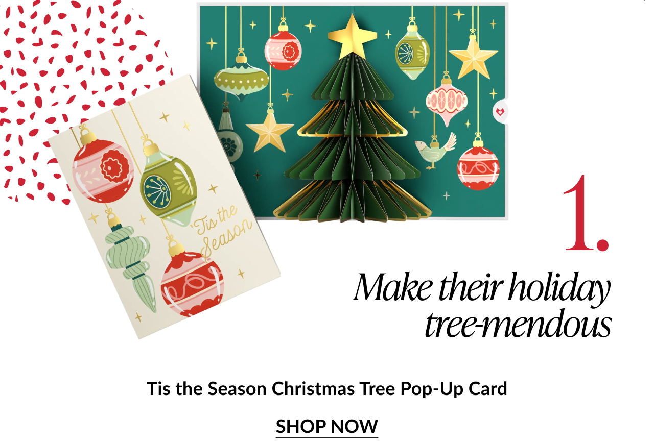 Tis the Season Christmas Tree pop up card with green tree and colorful ornaments