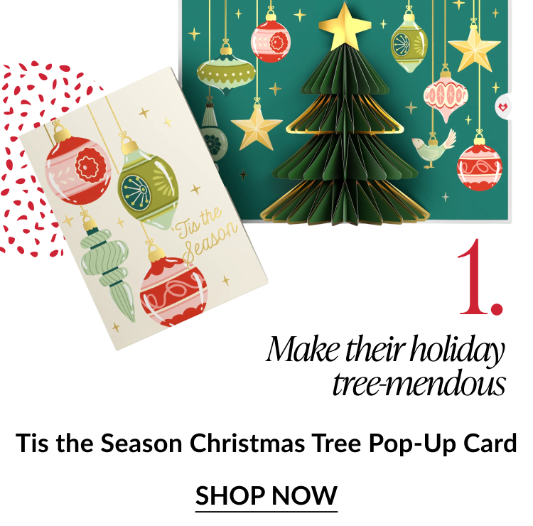 Tis the Season Christmas Tree pop up card with green tree and colorful ornaments