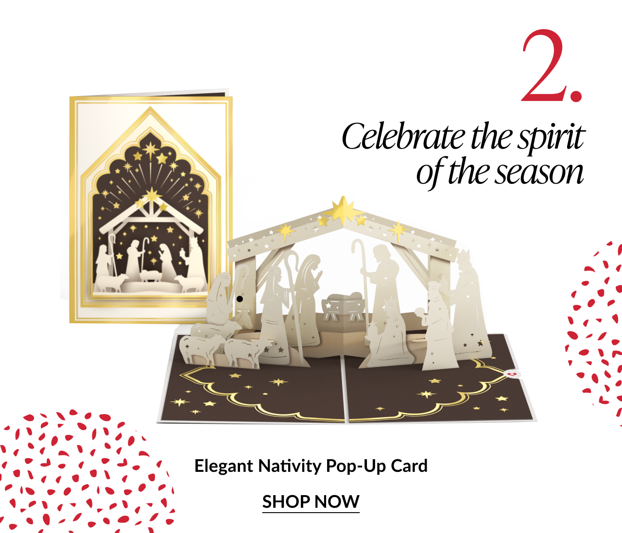 Elegant Nativity pop up card with cream and gold manger scene