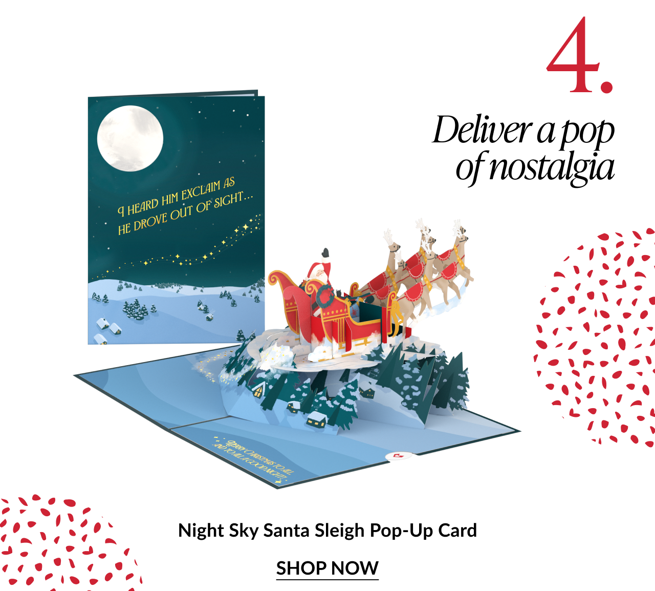 Night Sky Santa Sleigh pop up card with Santa flying over snowy village