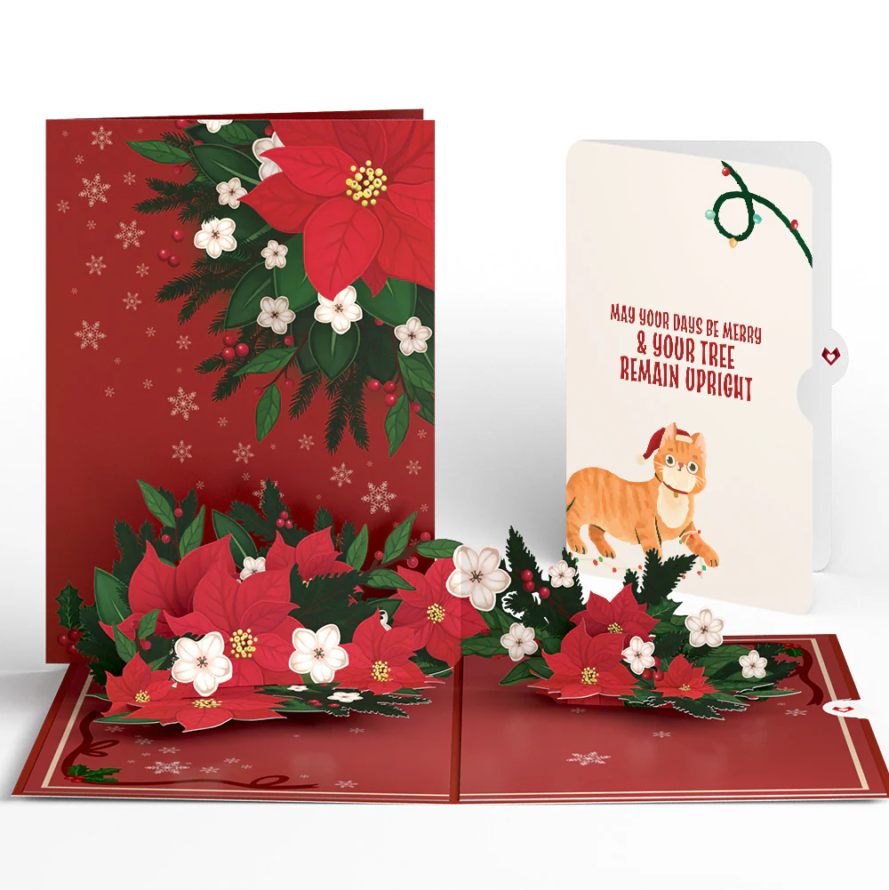 Poinsettia & Pine Christmas Pop-Up Card and Funny Cat Sentiment Set