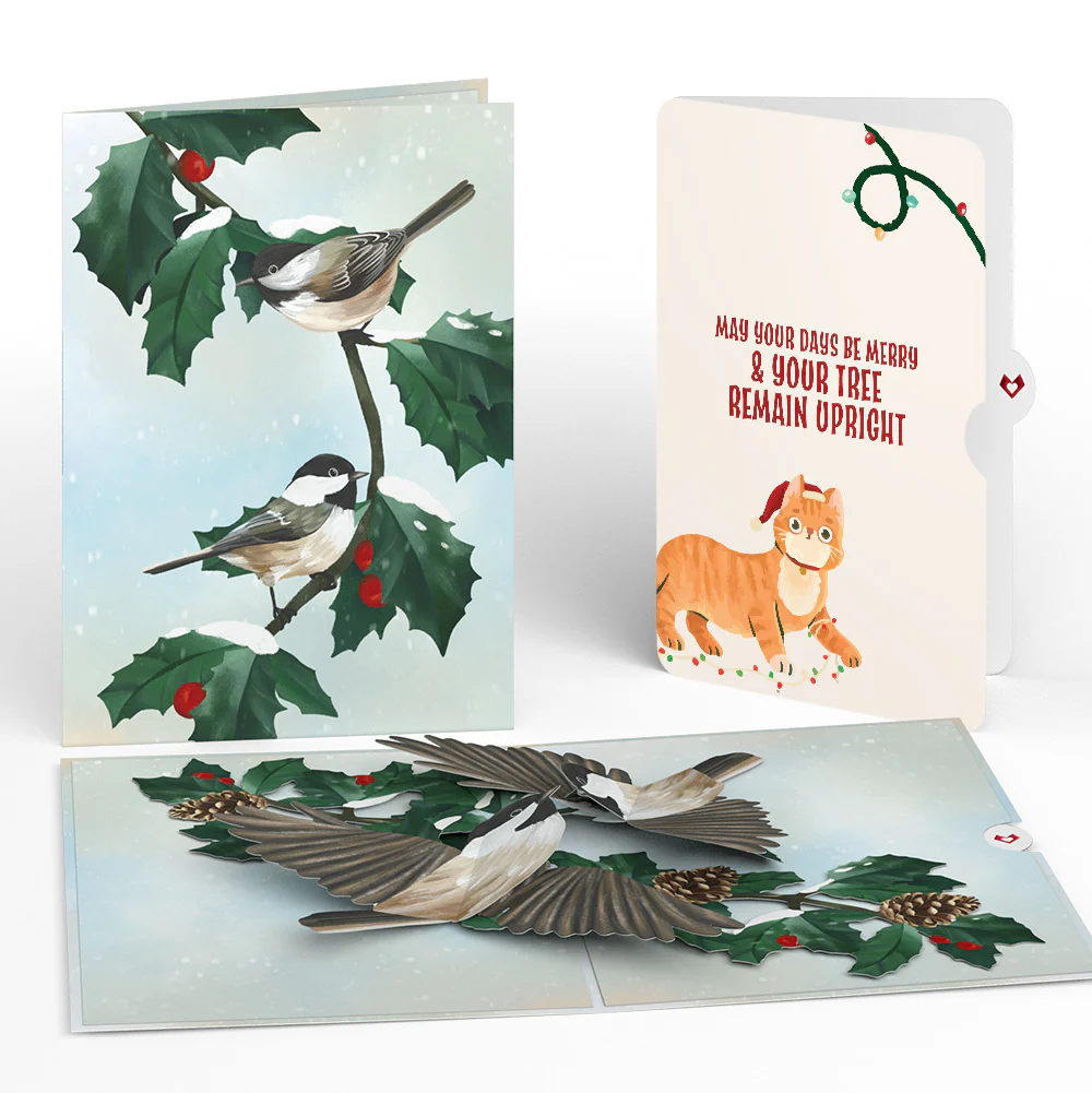 Winter Chickadees Pop-Up Card and Funny Cat Christmas Sentiment Set