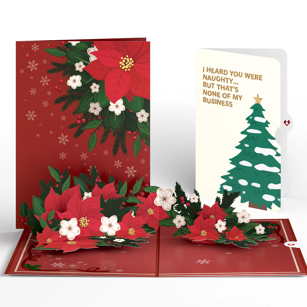 Poinsettia & Pine Christmas Pop-Up Card and Funny Tree Sentiment Set