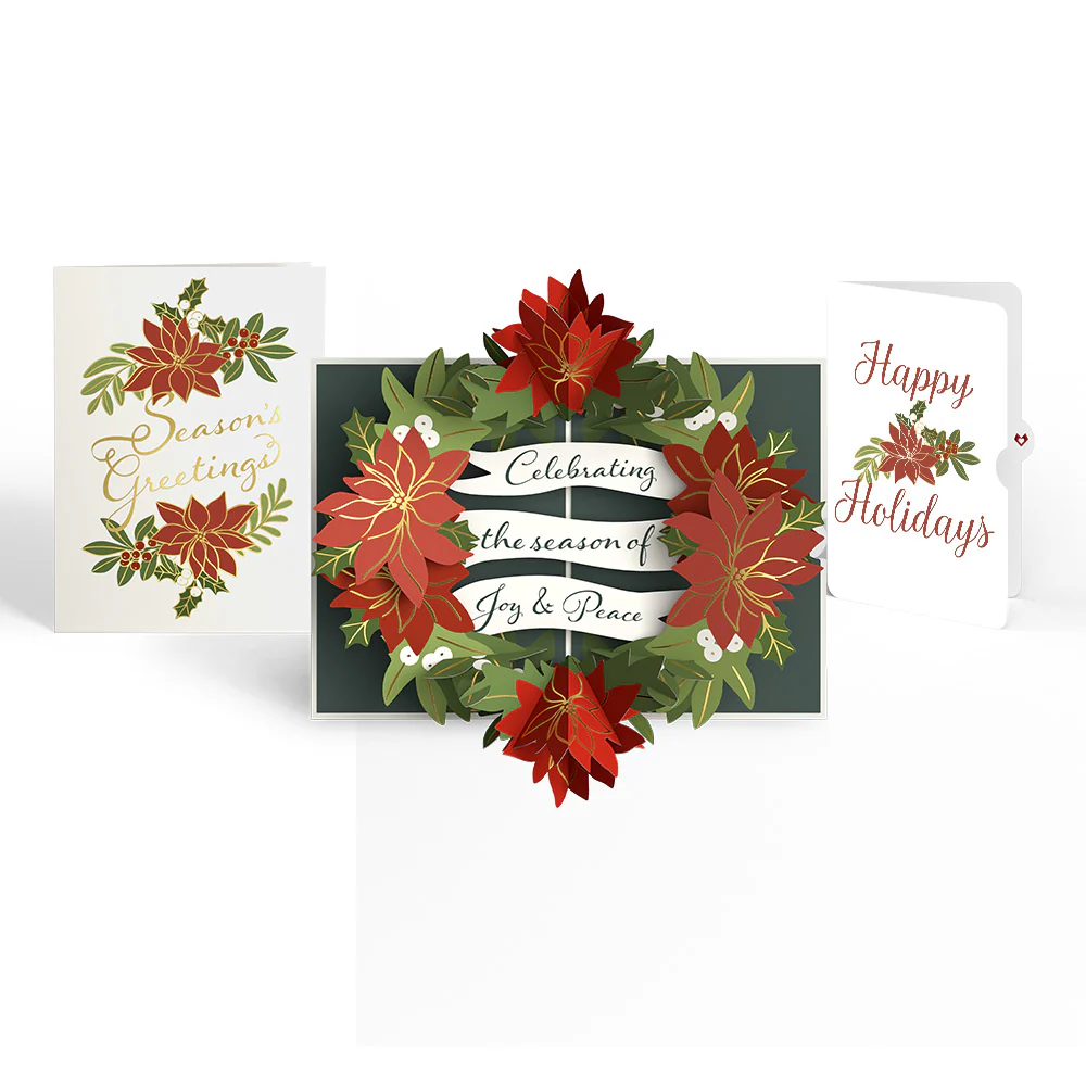 Season's Greetings Poinsettia Wreath Holiday Pop-Up Card and Sentiment Set
