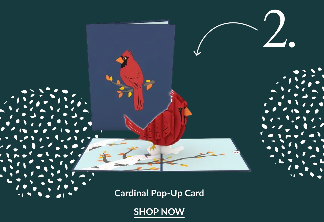 Cardinal pop-up card with red bird perched on winter branches