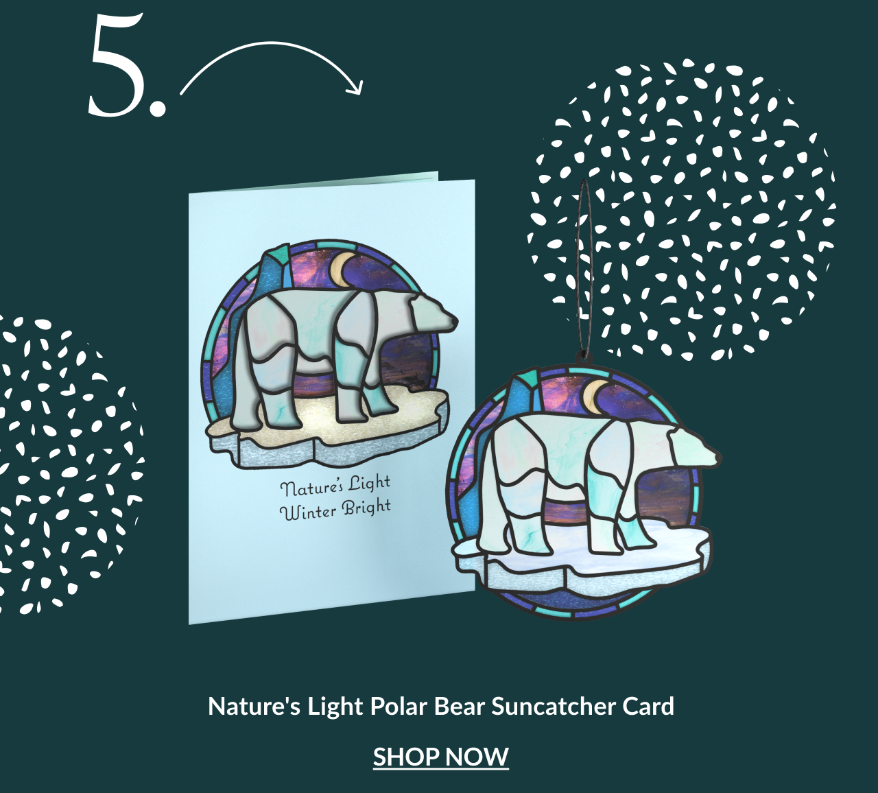 Nature’s Light Polar Bear suncatcher card with matching hanging ornament