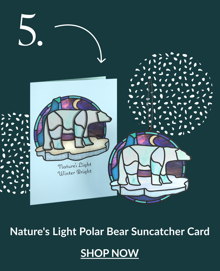 Nature’s Light Polar Bear suncatcher card with matching hanging ornament