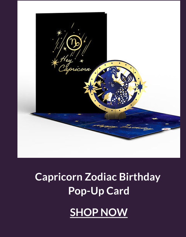 Capricorn zodiac birthday pop-up card with celestial goat illustration