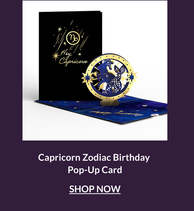 Capricorn zodiac birthday pop-up card with celestial goat illustration