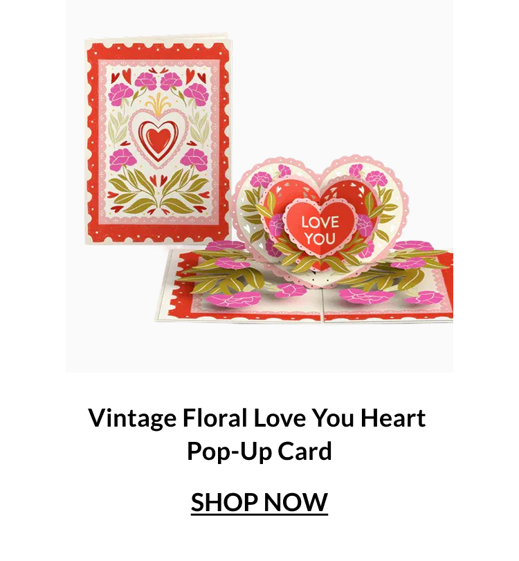 Vintage Floral Love You Heart pop-up card with layered heart and floral design