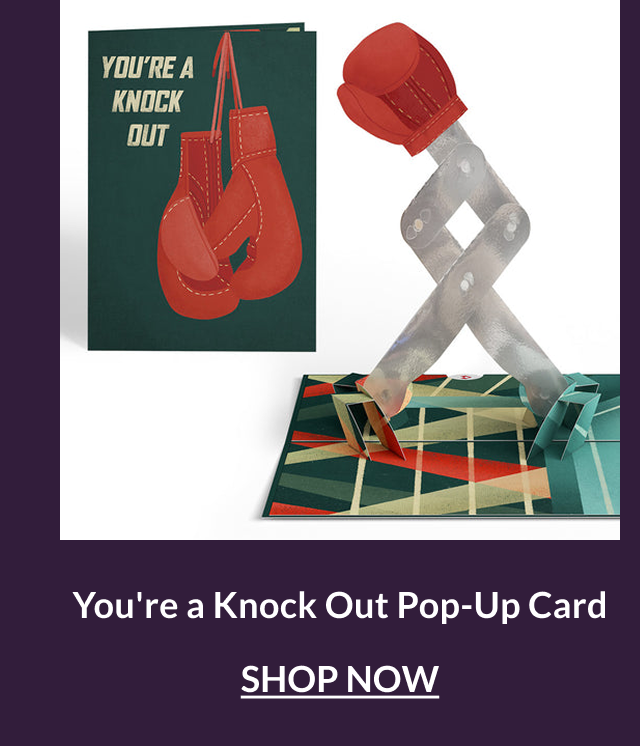 You’re a Knock Out pop-up card featuring red boxing gloves and a playful boxing scene