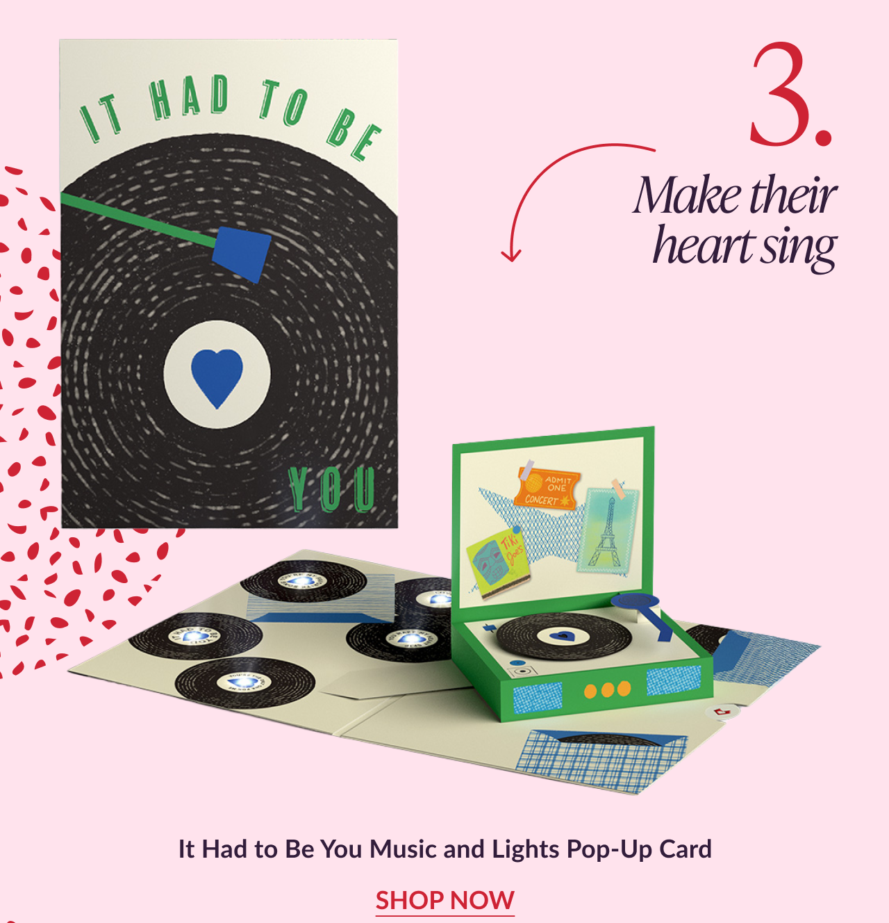 It Had to Be You music and lights pop-up card with record player design and vinyl records