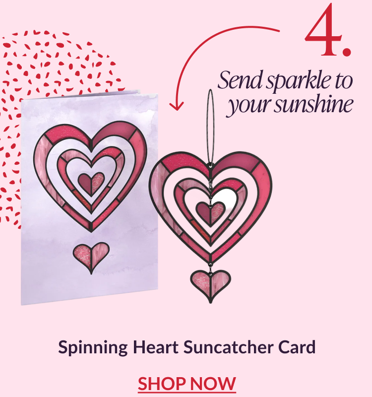 Spinning Heart suncatcher card with layered pink and red heart shapes hanging from a string