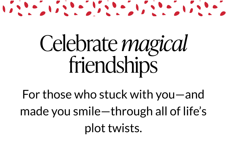 Celebrate magical friendships message on white background with decorative accents