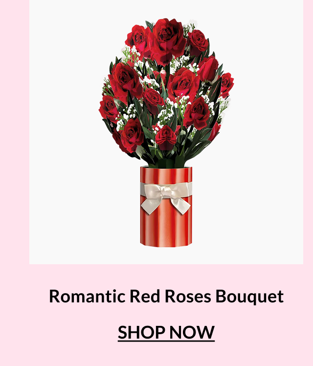 Romantic Red Roses bouquet arranged in a red vase with a ribbon