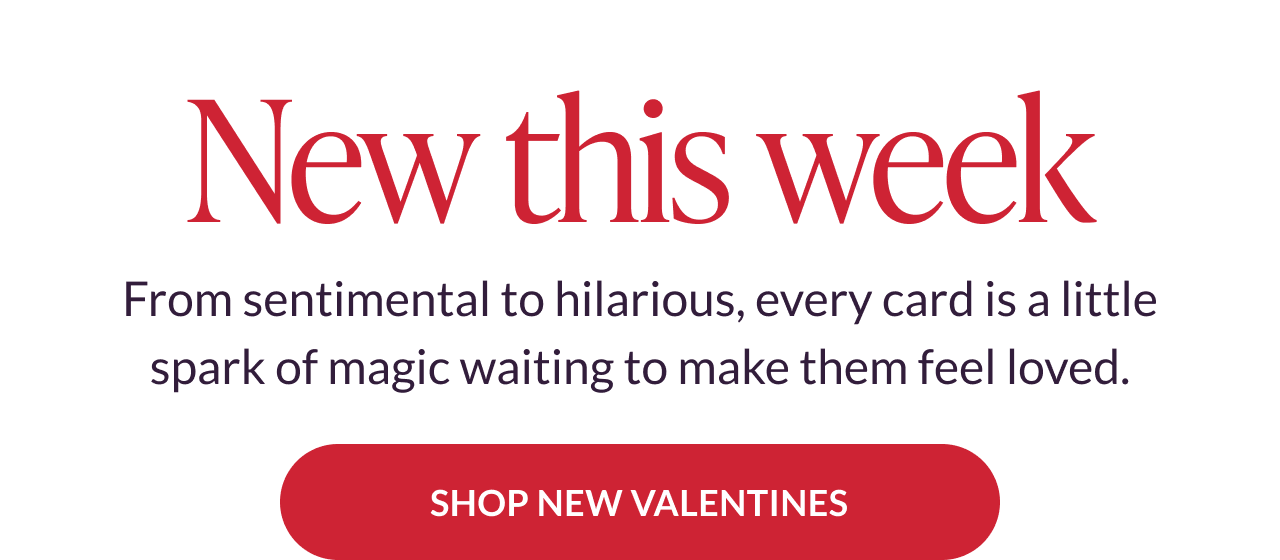 New this week Valentine’s Day banner with shop new valentines button