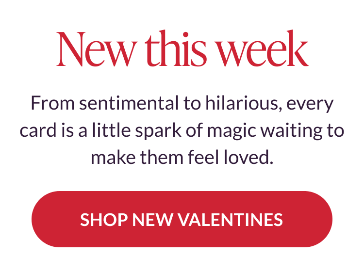 New this week Valentine’s Day banner with shop new valentines button