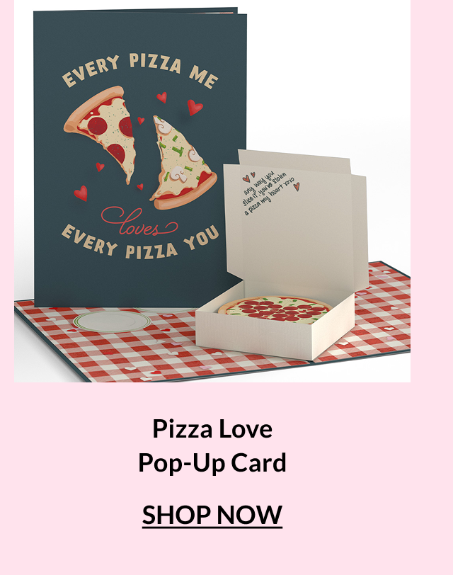 Pizza Love pop-up card with pizza box and slice design