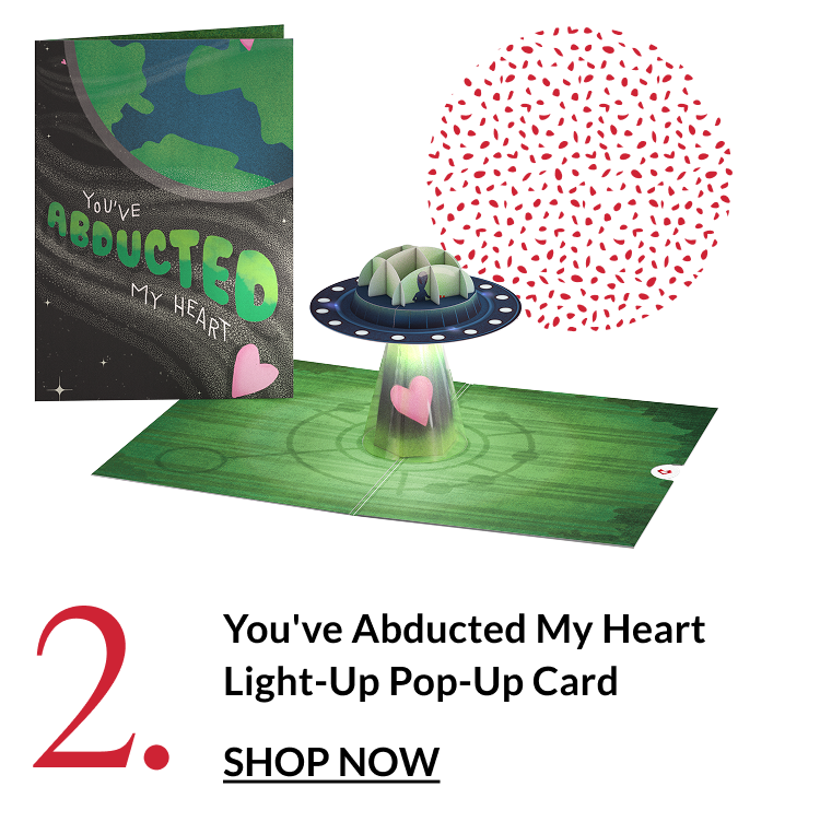 Alien-themed light-up Valentine pop-up card