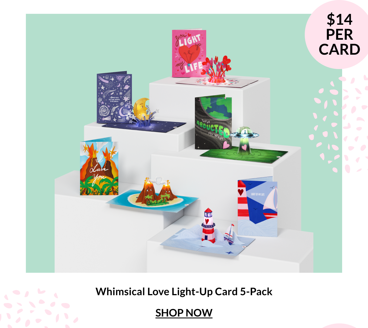 Whimsical Love light-up Valentine’s Day card pack