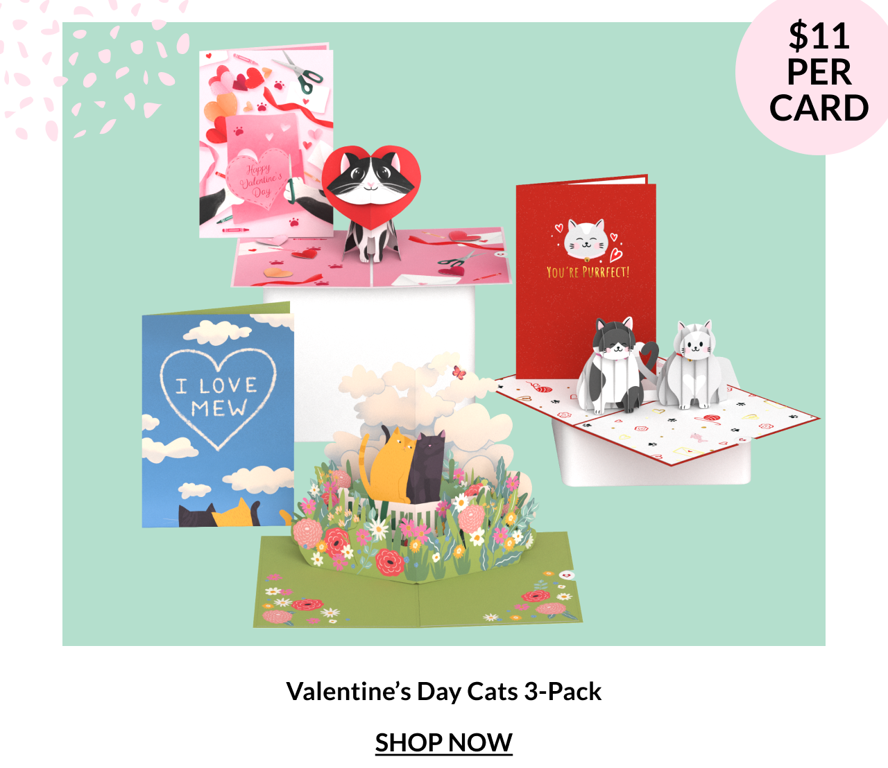 Valentine’s Day Cats themed greeting card pack