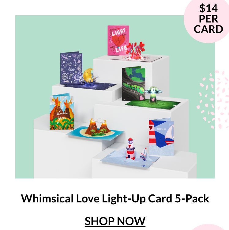Whimsical Love light-up Valentine’s Day card pack