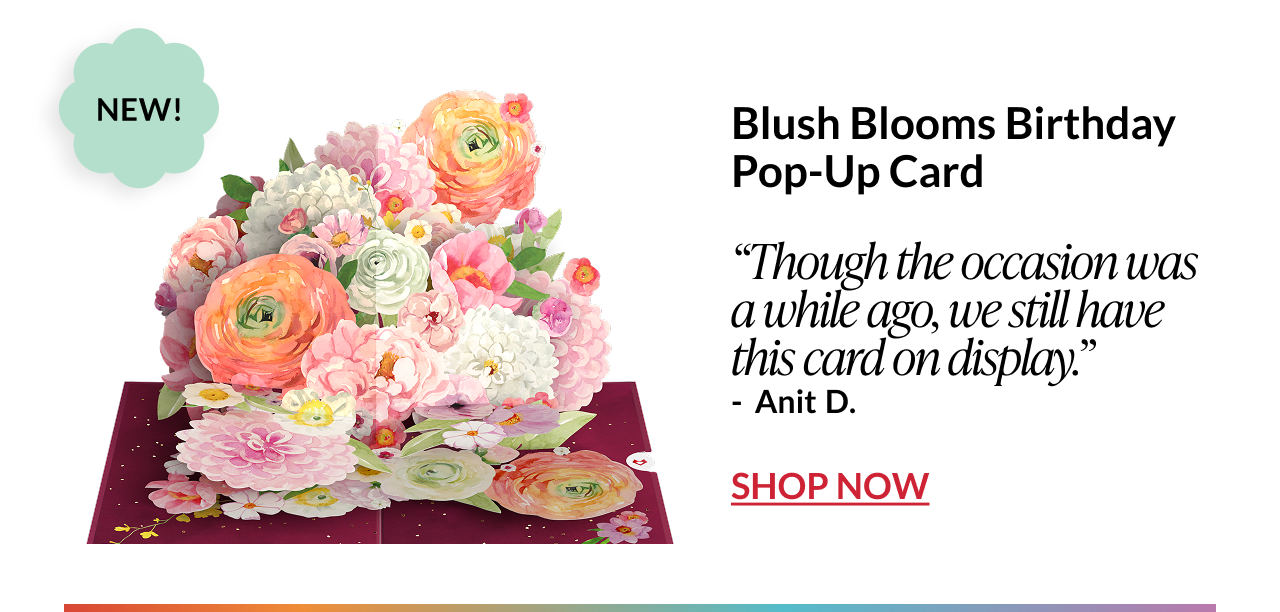 Blush blooms birthday pop-up card with soft floral accents