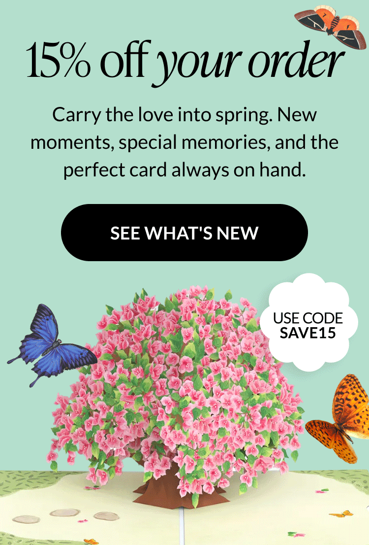 Floral spring pop-up greeting card with butterfly details